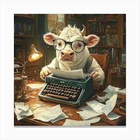 Funny Cow Writer Vintage 2 Canvas Print