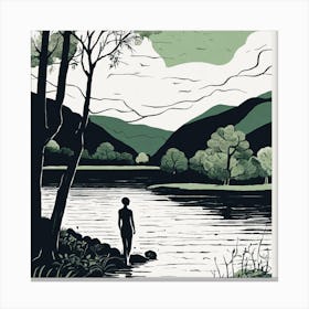 Man Standing By A Lake Canvas Print