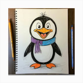 Penguin Drawing 7 Canvas Print