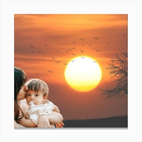 Sunset and mother's love for her child Canvas Print