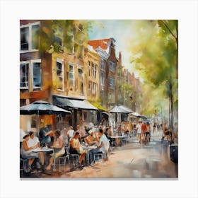 Amsterdam Cafes.Amsterdam city.summer. Cafes. Passersby, sidewalks. Oil colors. 8 Canvas Print