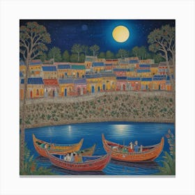 Moonlight In The Village Canvas Print