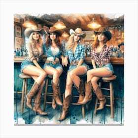 Cowgirls At The Bar 1 Canvas Print