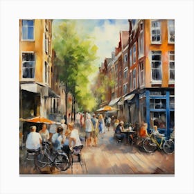 Amsterdam Street.Amsterdam city.summer. Cafes. Passersby, sidewalks. Oil colors. Canvas Print