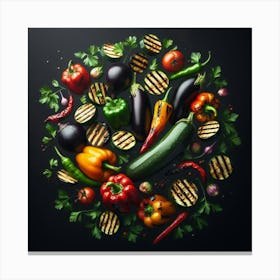 Grilled Vegetables On Black Background 1 Canvas Print