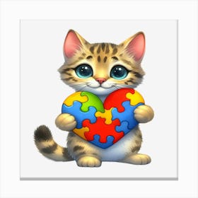 Autism Puzzle Piece Cat (Savannah) Canvas Print