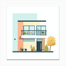 House With Balcony Flat Vector Illustration Canvas Print
