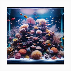 A Fish Tank With Different Types Of Fish With Beautiful Coral Canvas Print