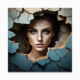 Portrait Of A Beautiful Woman In A Cracked Wall Canvas Print
