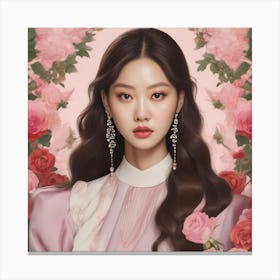 Korean Girl With Roses Canvas Print