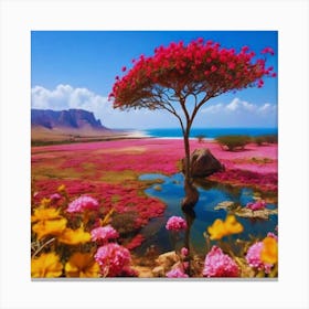Pink Flowers In The Desert Canvas Print