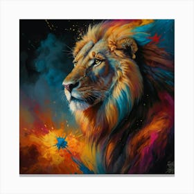 Eine Farbexplosion, die ganz bunt ist und in der ein Löwe durchläuft. Canvas Print