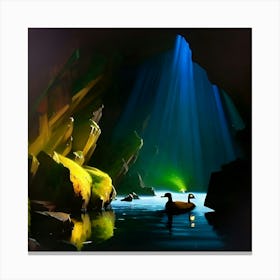Two ducks floating in cave  Canvas Print