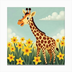 Giraffe With Yellow Daffodils 1 Canvas Print