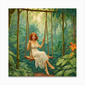 Swinging Woman In The Jungle Canvas Print