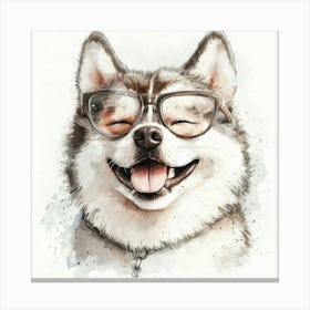 Husky Dog With Glasses 1 Canvas Print