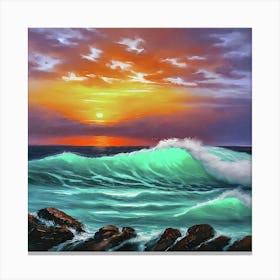 Golden embrace - sea waves in the last kiss of the sun Canvas Print