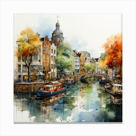 Golden Horizon: Amsterdam Canal Serenity Canvas Print