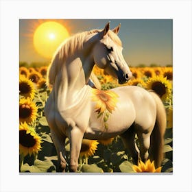 Horse In Sunflower Field 21 Canvas Print