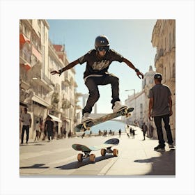Skateboarder In The City paintings Canvas Print