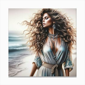 Beautiful Woman On The Beach Canvas Print