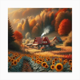 Sunflowers In Autumn 1 Canvas Print