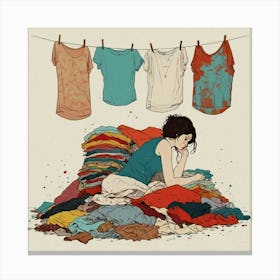 Girl In A Pile Of Clothes 2 Canvas Print