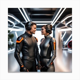 Futuristic Couple In Space Suit Canvas Print