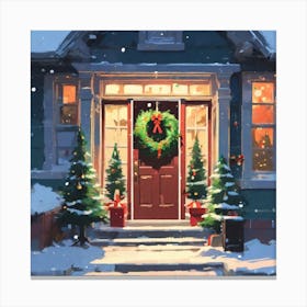 Christmas Decoration On Home Door Acrylic Painting Trending On Pixiv Fanbox Palette Knife And Bru (3) Canvas Print