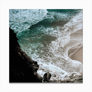 Cliff, Beach, Waves And The Ocean  Colour Travel Portugal  Landscape Square Canvas Print