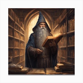 Wizard Reading Book In Library Canvas Print