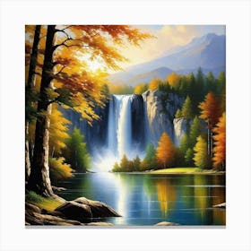 Waterfall In Autumn 19 Canvas Print