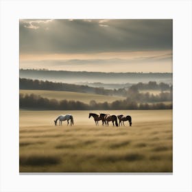 Horses In The Mist Canvas Print