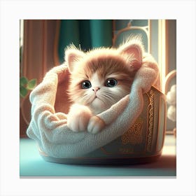 Cute Kitten In A Basket Canvas Print