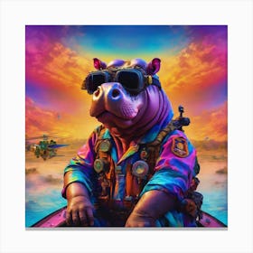Hippo In A Boat Canvas Print