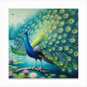 Peacock In Water Canvas Print