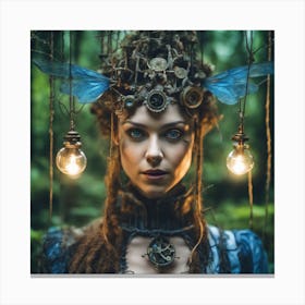 Winged Steampunk Blue Lantern Beauty Canvas Print