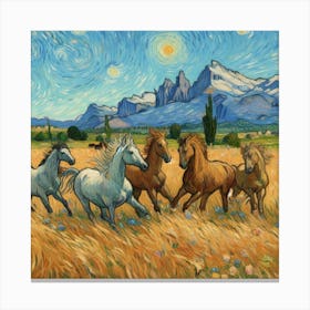 Horses Running Under The Starry Sky Canvas Print