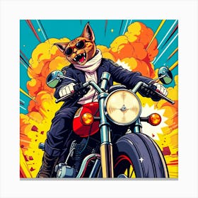 Cat Riding Motorcycle Canvas Print