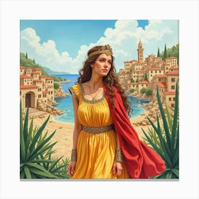 Watercolor Helen Of Troy Amidst A Vibrant Greek Cityscape 1 Canvas Print