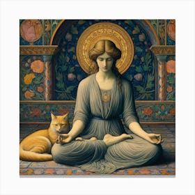 Meditating Woman With Cat 4 Canvas Print