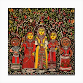 Women Of Rajasthan Madhubani Painting Indian Traditional Style Canvas Print