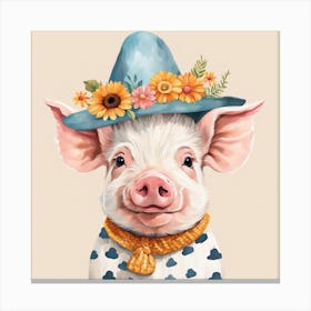 Floral Baby Pig Nursery Illustration (25) Canvas Print
