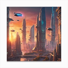 253496 Futuristic City With Towering Skyscrapers And Flyi Xl 1024 V1 0 Canvas Print