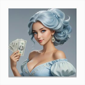 Blue Haired Woman Holding Money Canvas Print