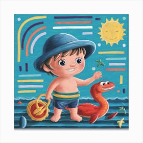 Little Boy At The Beach Canvas Print