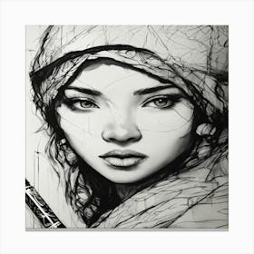 Black And White Drawing Of A Woman Canvas Print