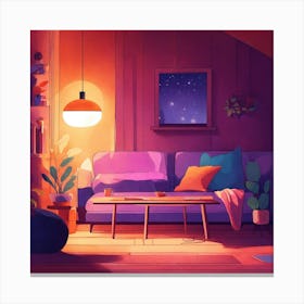 Living Room At Night Canvas Print