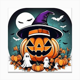 halloween pumpkin with hat Canvas Print