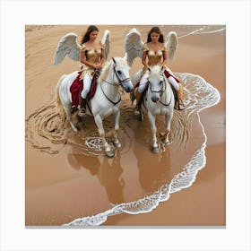 Angels On Horses On A Sandy Beach Canvas Print